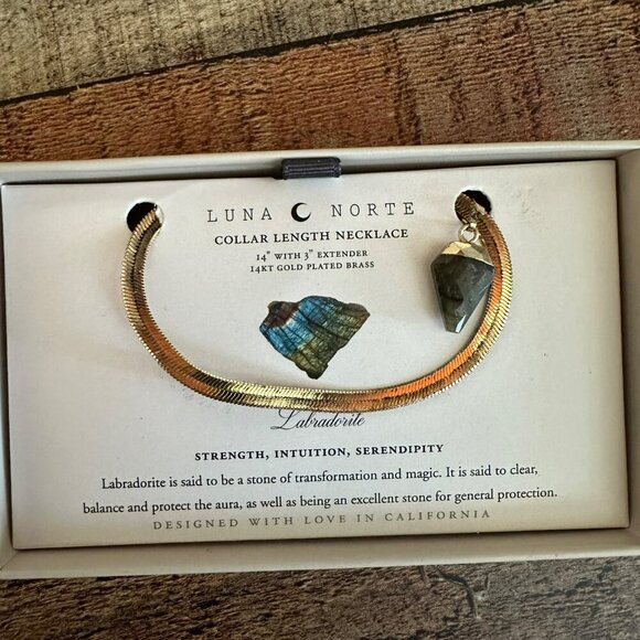 Luna Norte 14K Gold Plated Labradorite Necklace With Extender - Picture 2 of 4